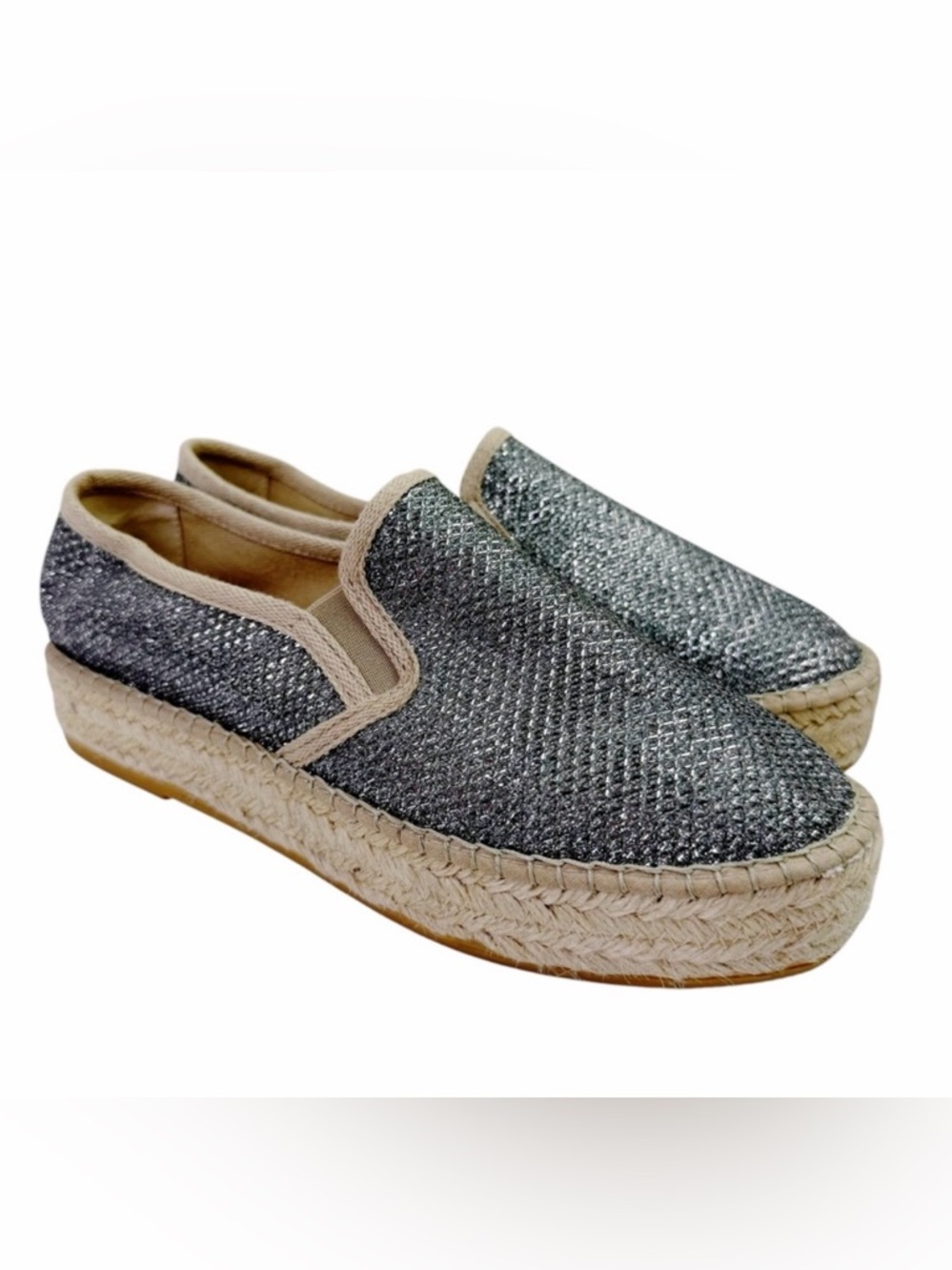 Toni Pons Fonda Platform Espadrille Size 38 Silver Pewter Shimmer Shoes